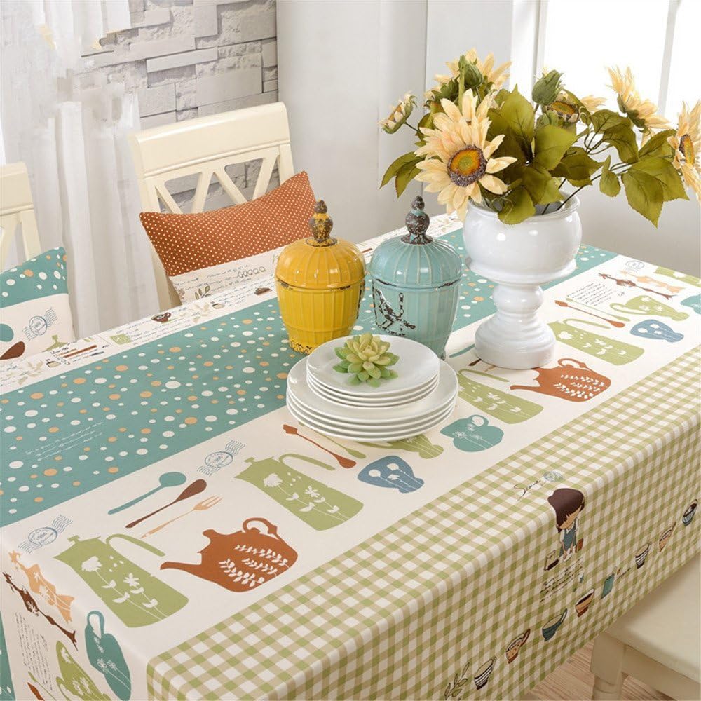 Hoomy Cute Cotton Tablecloths Modern Dinning Table Cloth Cartoon Rectangular Table Covers Modern Oblong Tabel Overlays 55"X70.5"