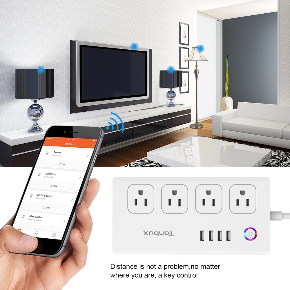 WiFi Smart Power Strip Surge Protector 1700 Joule with Switch 4 Outlets 4 Charge USB Ports and 5-Foot Extension Cord, App Control Your Devices from Anywhere Anytime (White)