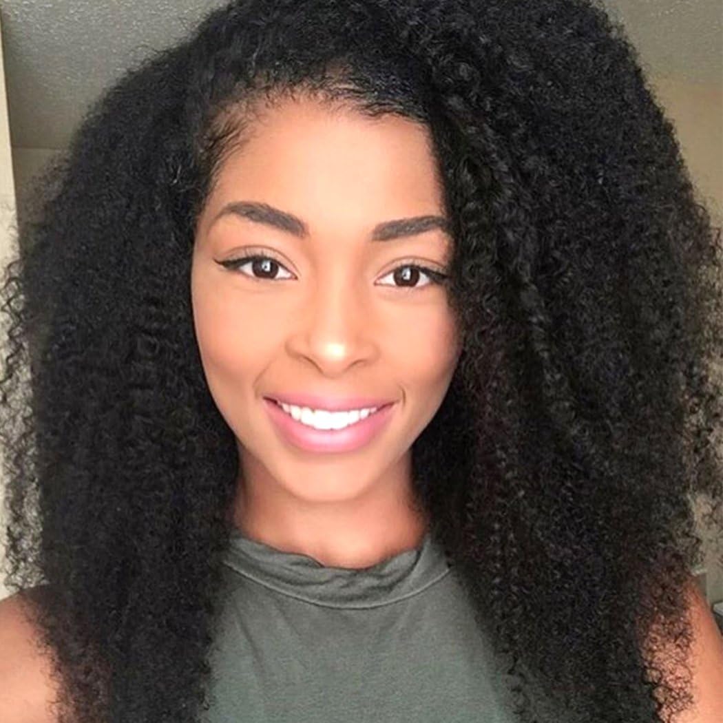 BLUPLE Afro Kinky Curly 4B 4C 360 Lace Frontal Wig with Pre Plucked Natural Hairline Thick Brazilian Human Hair Full Wigs for Black Women with Baby Hair (16inches, Afro Kinky Curly 4B 4C)