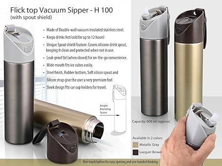 House of Gifts Flick TOP Vacuum Sipper (with SPOUT Shield)
