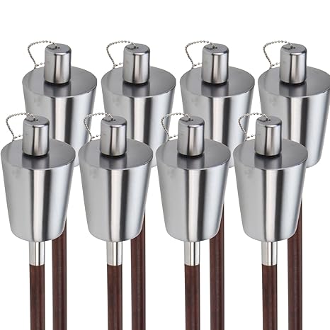 Dszapaci Gartenfackeln Edelstahl Fackeln Garten Für Draussen Öl Fackel Outdoor Silber Öllampe Metall im Set Ölfackel Feuer Pa
