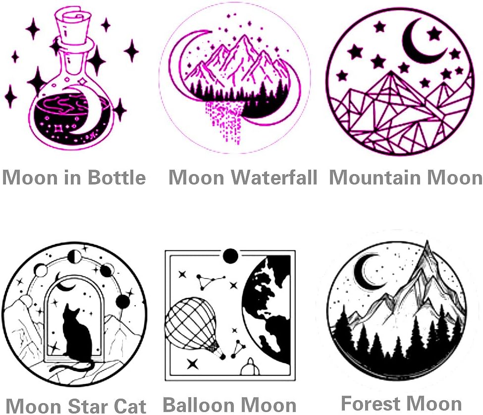 ANBOSE Wax Seal Stamp Set - 6 Piece Moon Star Mountain Seals + Wooden Hilt, Ideal for Cards & Invitations - Image 3
