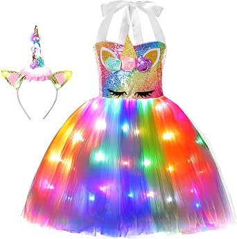 Amazon.com: Disfraz de princesa de unicornio para niñas, disfraz de fiesta  de cumpleaños, vestido de tutú de Halloween con diadema : Ropa, Zapatos y  Joyería