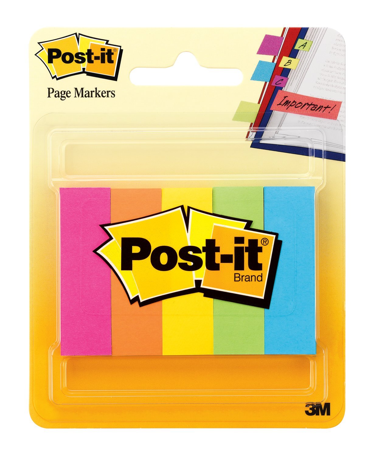 Postit Notes Page Markers, .5" x 2" Bookmark Sticky Notes, 5 Pads, 100 Sheets/Pad, Neon Colours