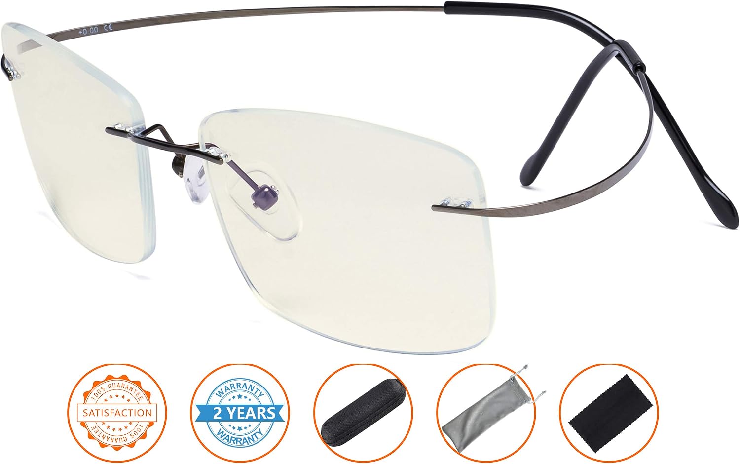 CessBlu Rimless Blue Light Blocking Glasses for Men Reading Computer Titanium Computer Readers Cut UV Rays Bendable (Gunmetal) +2.5 - Image 3