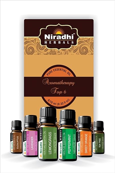 Niradhi Herbals Aromatherapy Top-6 Essential Oils Gift Set 6/10Ml