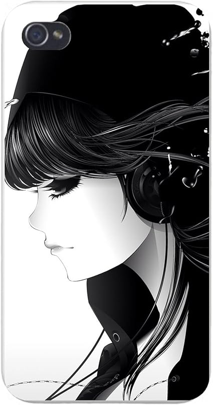 Apple Iphone Custom Case 5 5s And Se Snap On Cartoon Anime Girl Emo W Headphones Black Hair