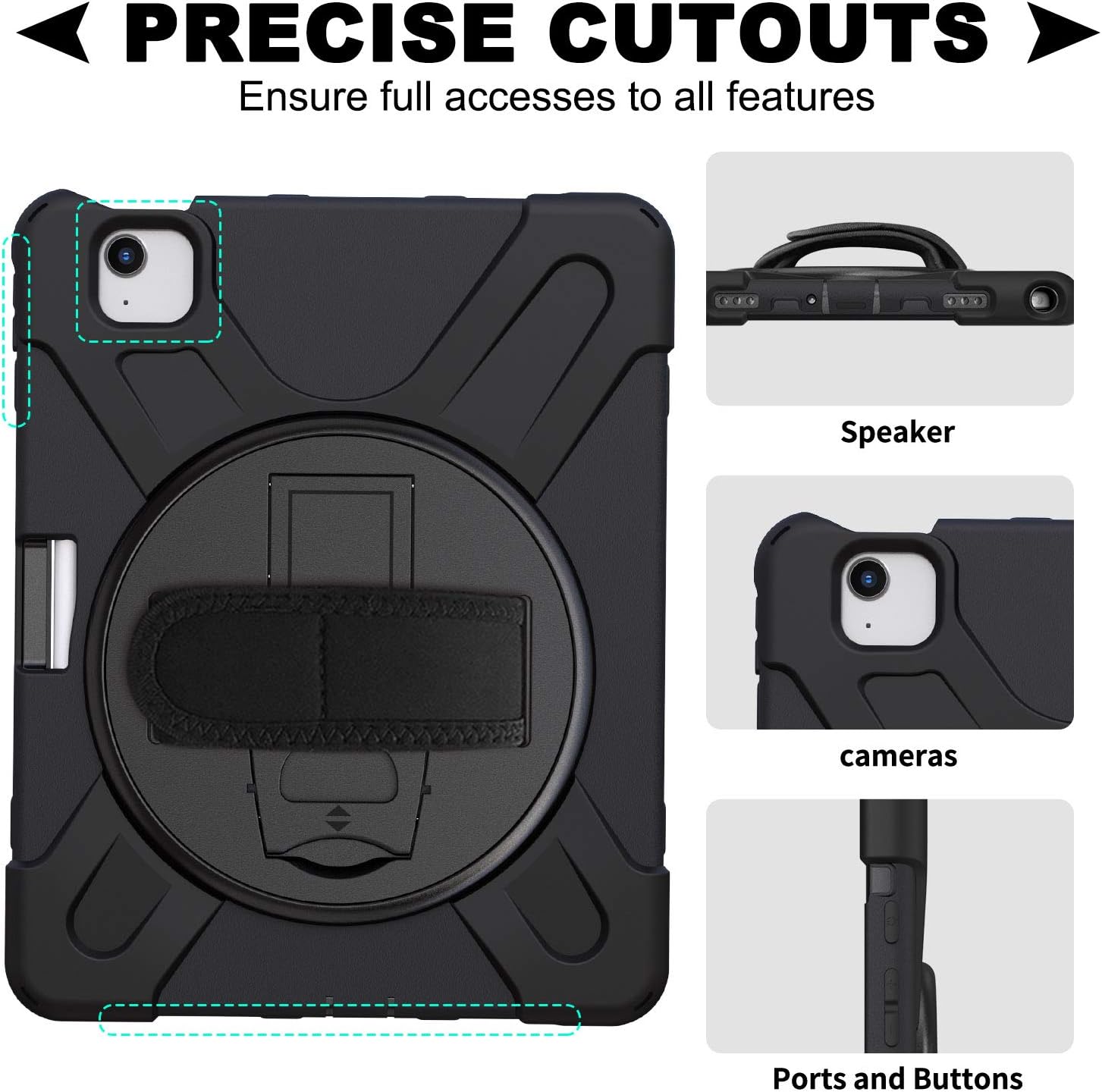 Gerutek for iPad Air 11 inch Case M4/M3/M2 (2026/2025/2024),Shockproof Rugged iPad Air 5th/Air 4th Generation/Pro 11 Case with 360 Rotating Stand - Image 3