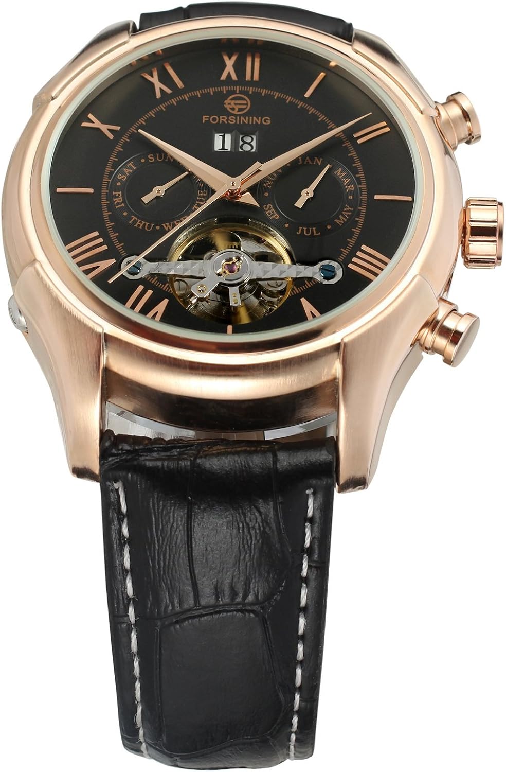 Forsining Men's Automatic Self-Wind Day Calendar Business Brand Leather Strap Wrist Watch FSG583M3R1 - Image 3
