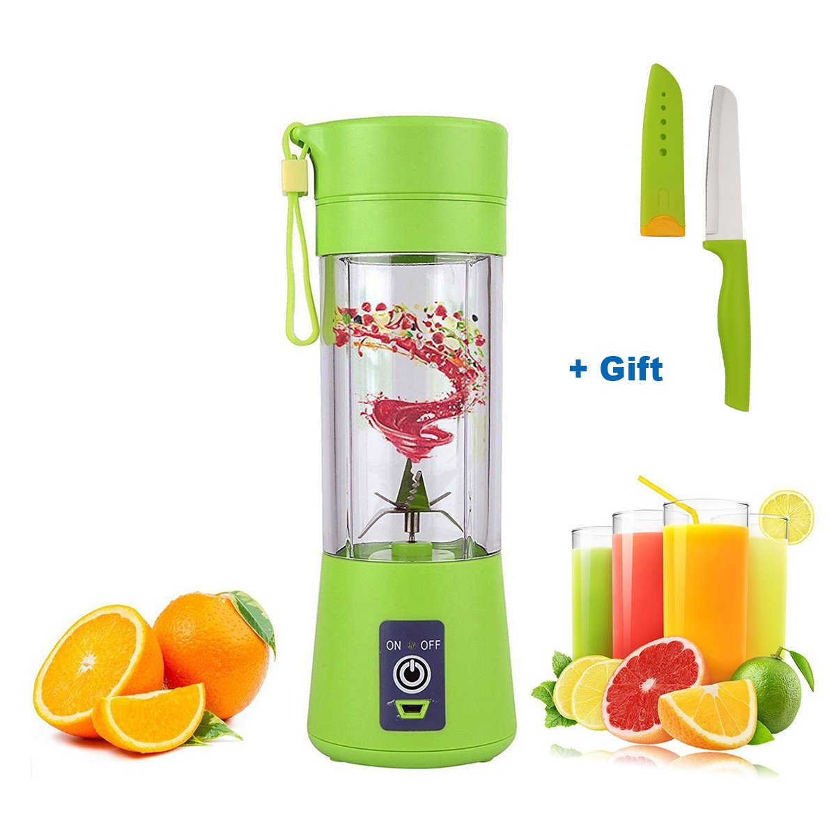 USB Juicer Cup, Portable Juicer Blender 400ml Extractor, Bonus a Fruit Knife, High Speed 6 Blades Safey Smoothie Maker [Latest Version]
