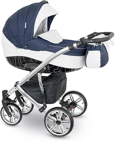 poussette bleu et blanc