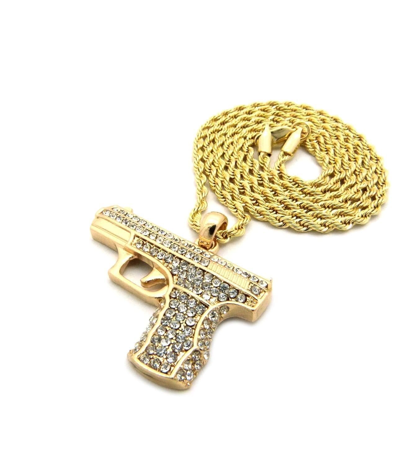 Los hombres de la pistola Chapado oro Micro colgante hierro cuerda cadena