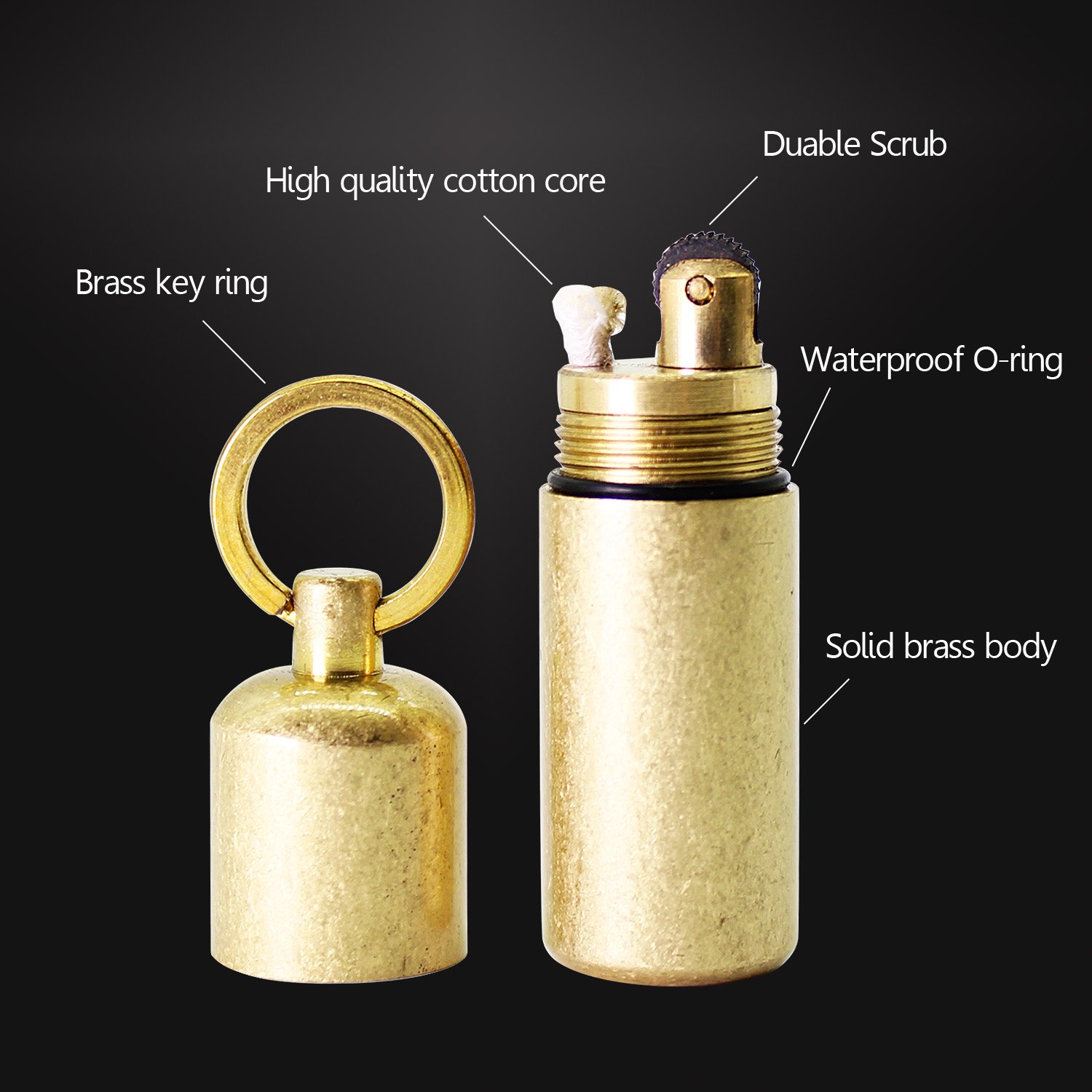 PPFISH Mini Brass Lighter EDC Peanut Lighter Keychain Waterproof Fire