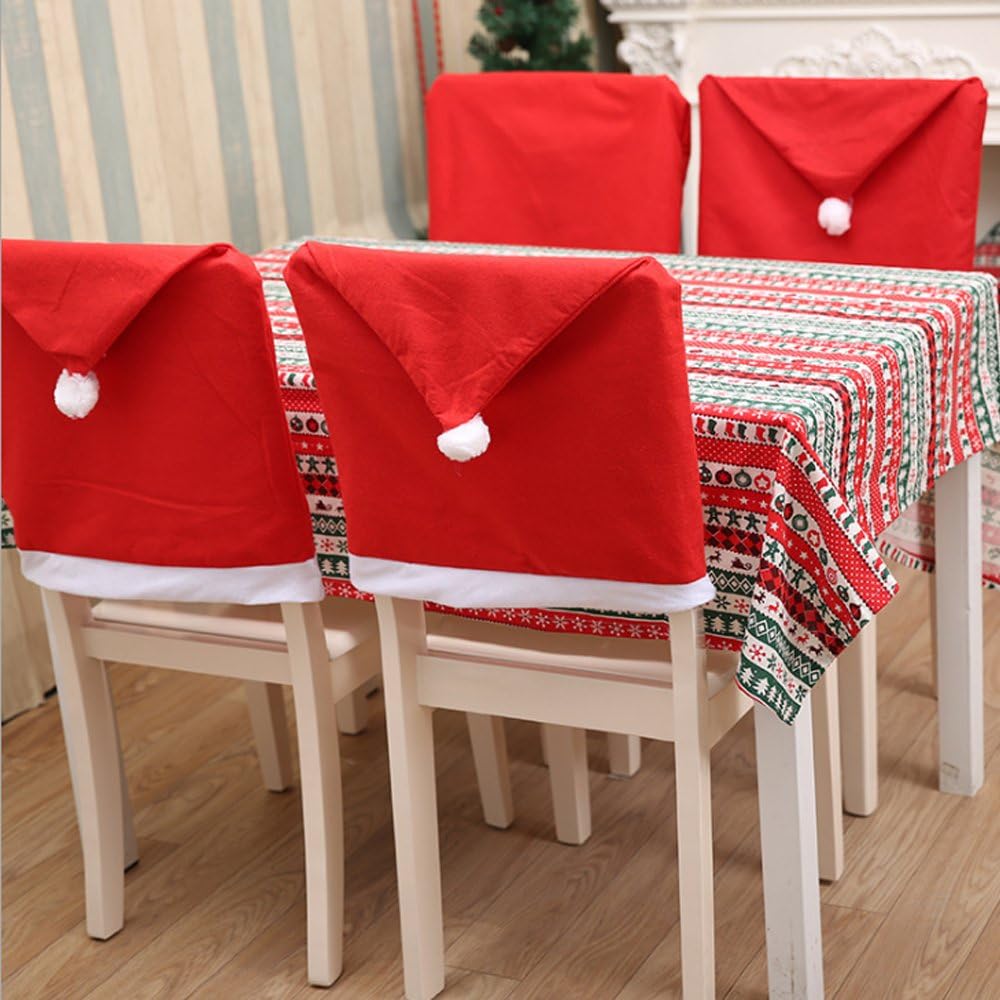 LOHOME 4-Pieces Christmas Chair Covers - Red Non-Woven Fabrics Santa Claus Hat Chair Back Covers for Xmas Decor: Kitchen & Dining