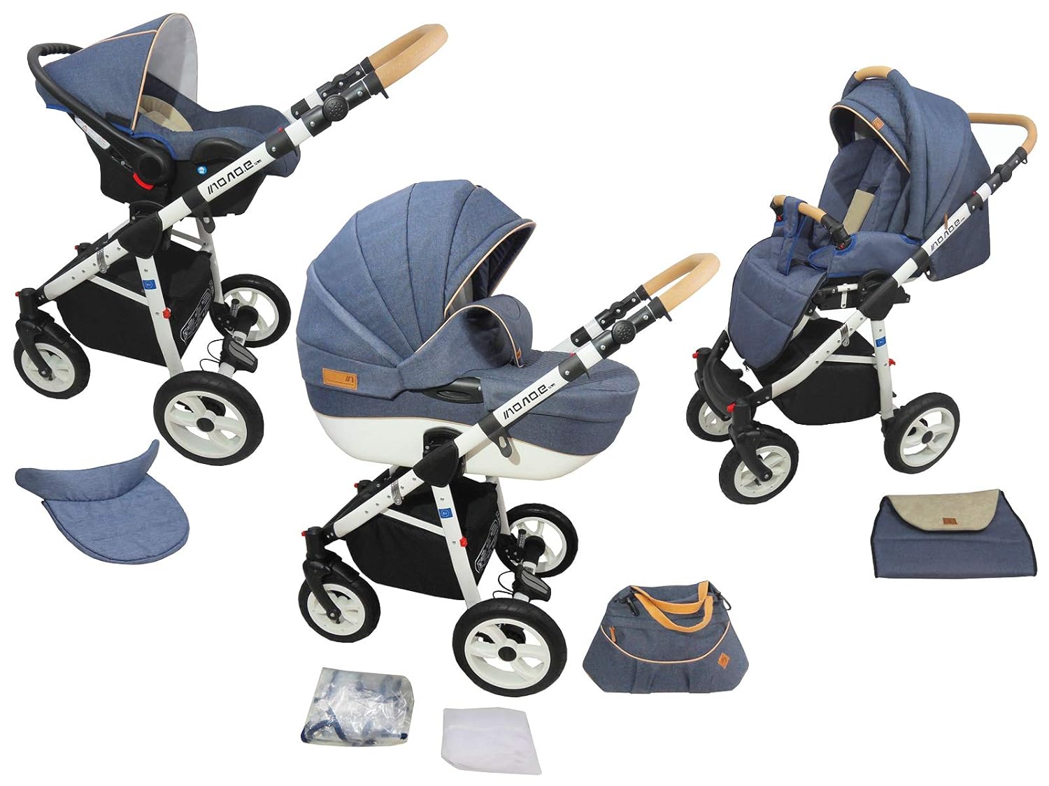 Neues Modell 2019 TOMAS Kinderwagen MONO Kombikinderwagen 3in1 System 9 Farben wählbar, blau
