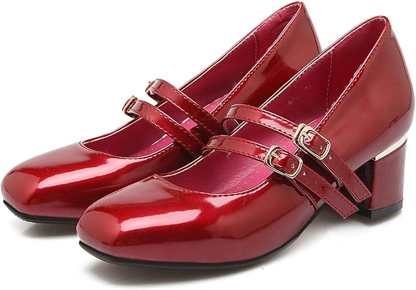 FINDYOU Zapatos Mary Janes para niñas de otoño de Color Rojo