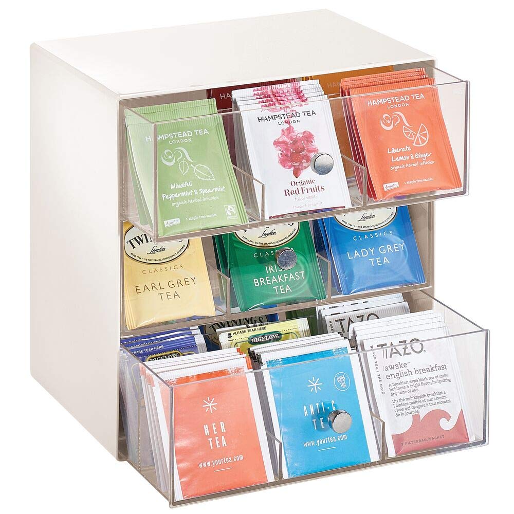 kompakte Teekiste aus Kunststoff mit 27 Fächern mDesign