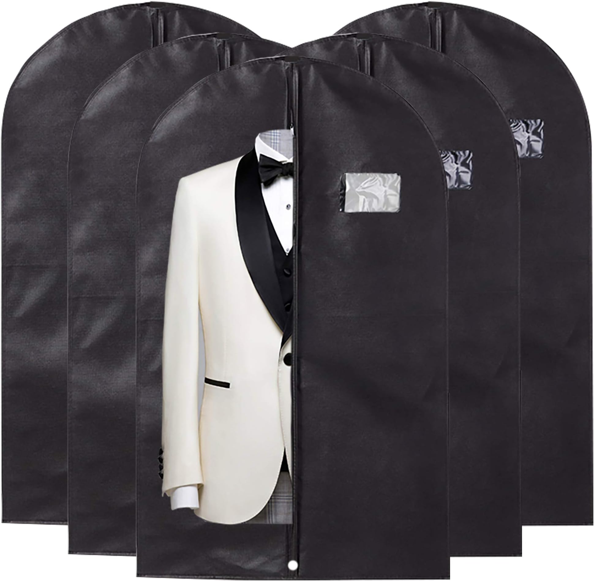 Axin Garment Bag, 42 inch Suit Bag Moth Proof Garment Bags Dust Cover Black Breathable Full Zipper for Clothes Storage Closet, Pack of 5 …
