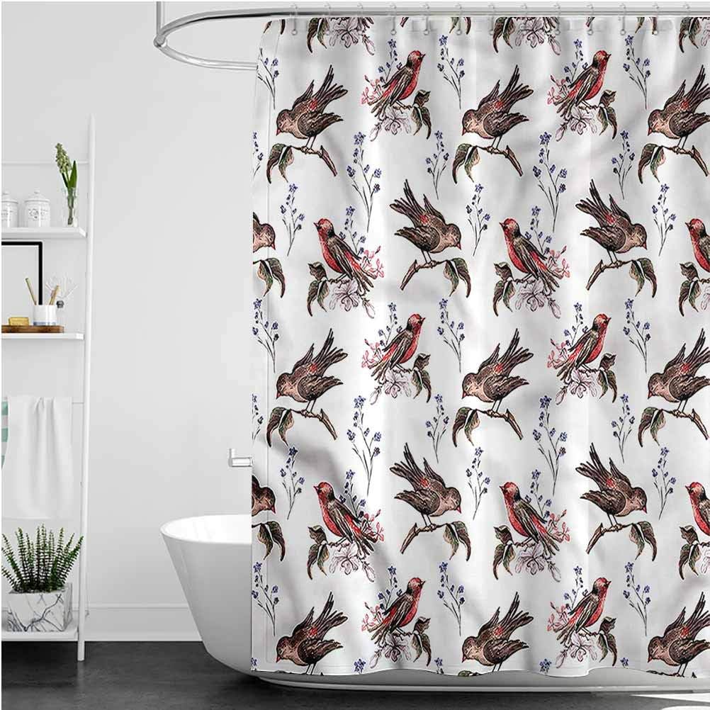 Interestlee Birds Modern Shower Curtain Sparrows on Tree Branches
