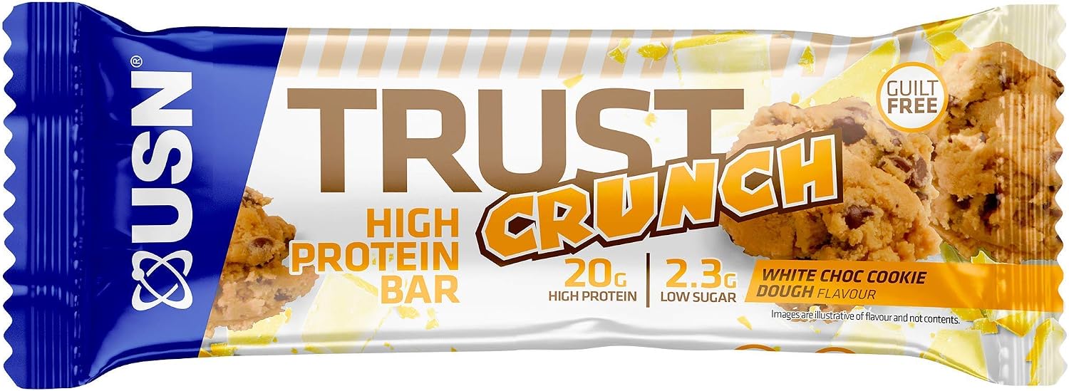 USN Trust Crunch White Cookie Dough Protein Bars: Indulgent and Filling High Protein Snacks - 20g Protein Per Serving (12 x 60g Bars)