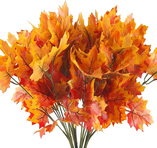 Amazon Com Huaesin Artificial Maple Leaves Branches 4 Branches Autumn Fall Maple Leaf Stem Shrubs For Home Kitchen Festival Autumns Table Centerpieces Decoration Kitchen Dining