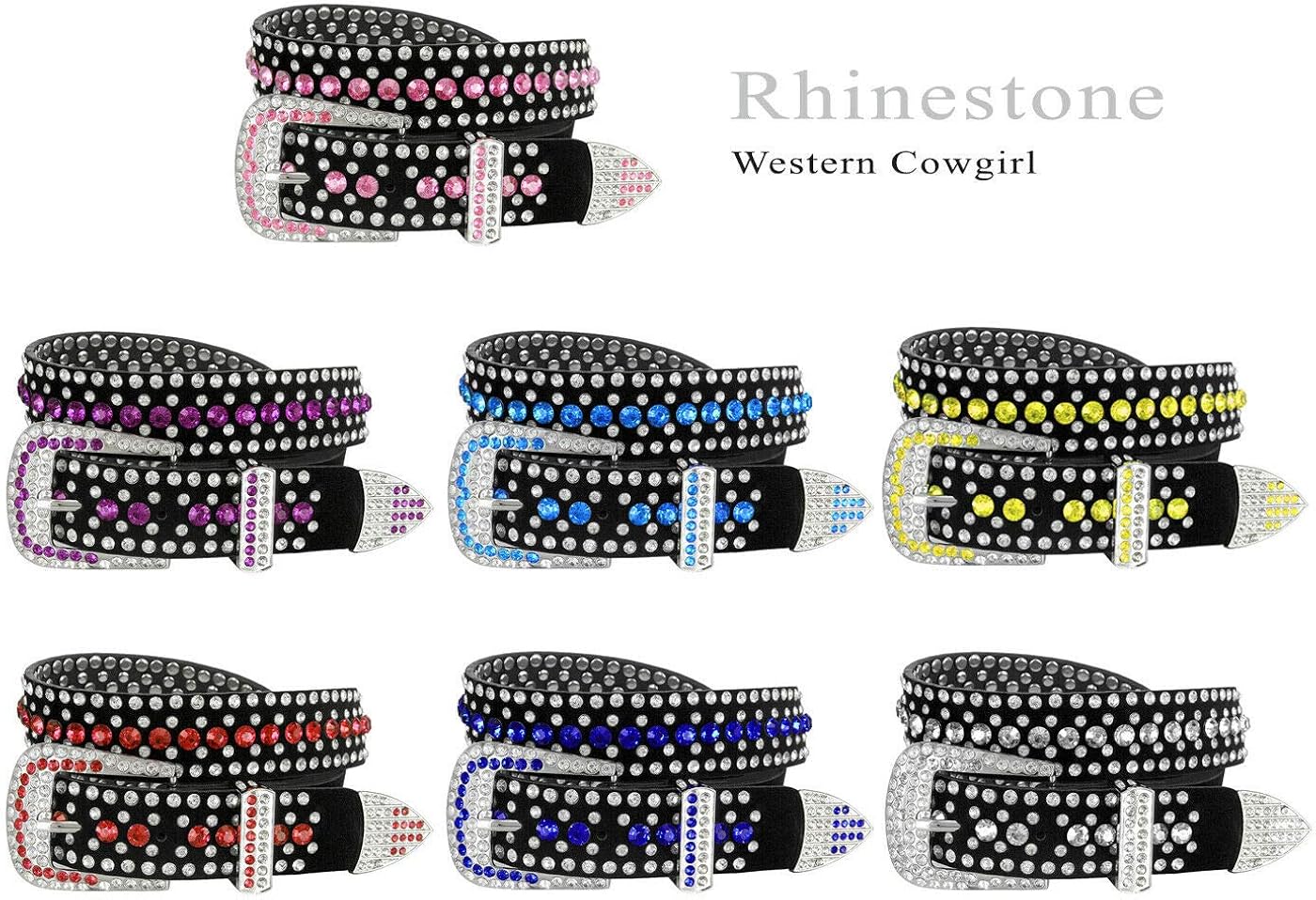 Women Rhinestone Belt Fashion Western Cowgirl Bling Studded Design Suede Leather Belt 1-1/4"(32mm) wide at  Women’s Clothing store