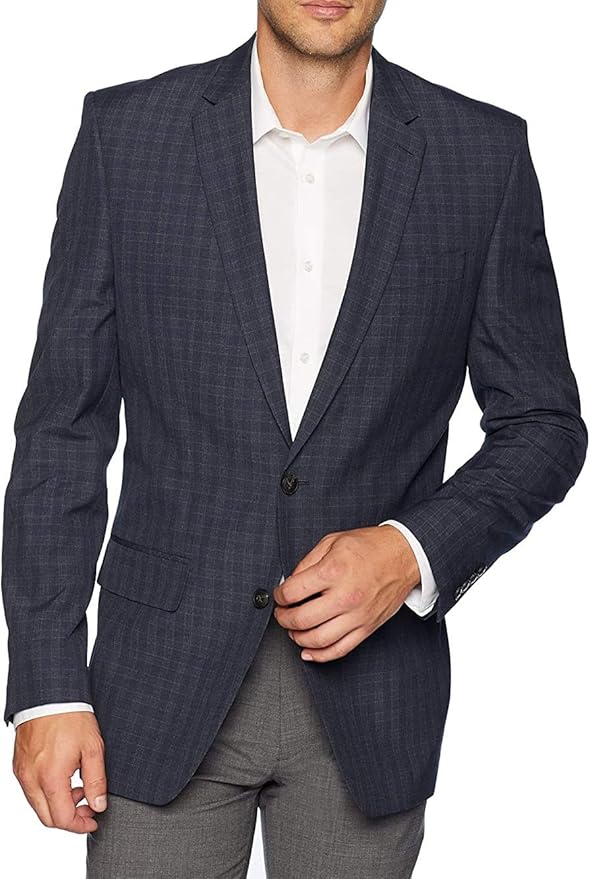 Haggar Men's Tonal Check Fancy Tailored Fit 2-Button Side Vent Sport Coat, Navy, 48R at Amazon 