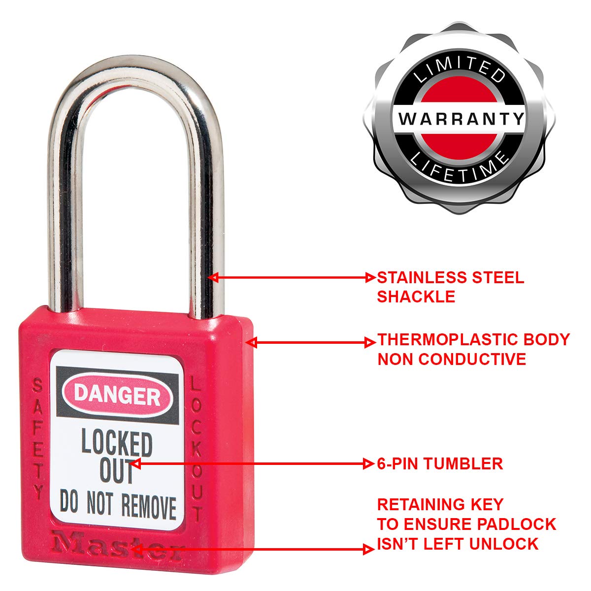 Master Lock 410RED Lockout Tagout Safety Padlock Red: Industrial Lockout Tagout Keyed Padlocks: Industrial & Scientific