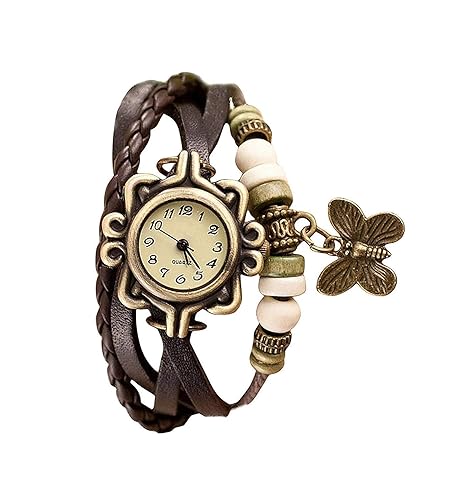 GIRISA Casual Vintage Multiplayer Butterfly Faux Leather Analogue Multicolour Dial Brown Wrist Watch for Women