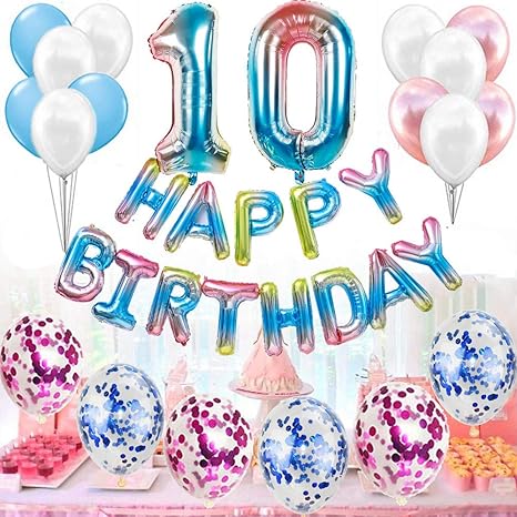 10 Geburtstag Dekoration Set Fur Madchen Junge Regenbogen Geburtstagsdeko Regenbogen 10 Jahr Kindergeburtstag Deko Balloon Mit Happy Birthday Girlande Fur Gender Reveal Madchen Junge Frauen Amazon De Kuche Haushalt
