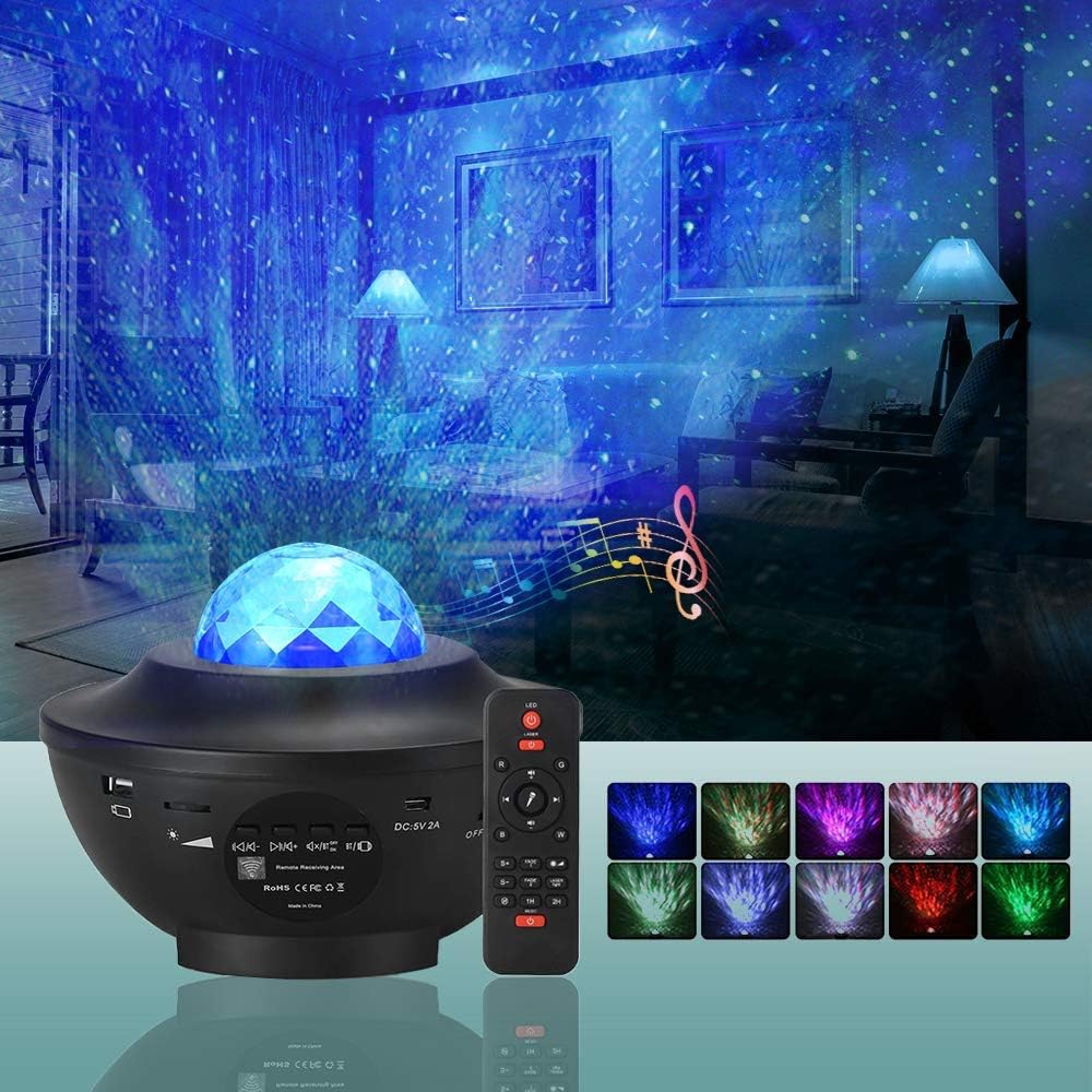 Star Projector Ocean Wave Night Light Projector with Adjustable Lightness Remote Control Timer,3-in-1 Sky Star Ocean Wave Projection Bluetooth Speaker Music Speaker for Kids Adult Bedroom-Black