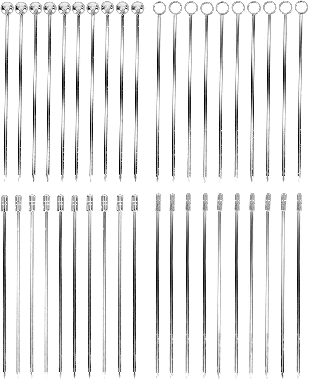 Yesland 40 Pcs Stainless Steel Cocktail Picks, 4-1/4 Inches Martini Picks Set & Reusable Fruit Toothpicks for Cocktail Garnishes and Food