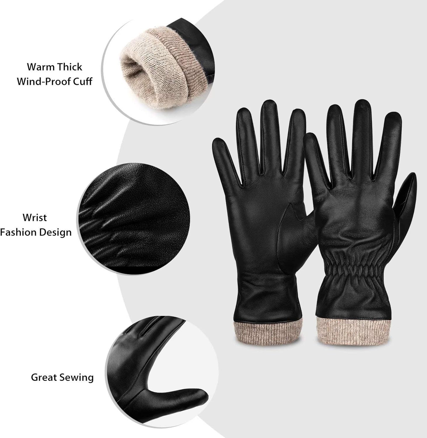 Genuine Sheepskin Leather Gloves For Women, Winter Warm Touchscreen Texting Cashmere Lined Driving Motorcycle Dress Gloves at  Women’s Clothing store