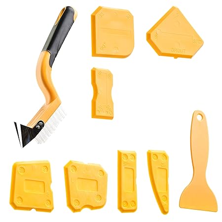 Profi Fugenwerkzeug Set - für endlich strahlende Silikonfugen - 8 Fugenglätter, Fugenmesser und Fugenbürste für Silikon und F