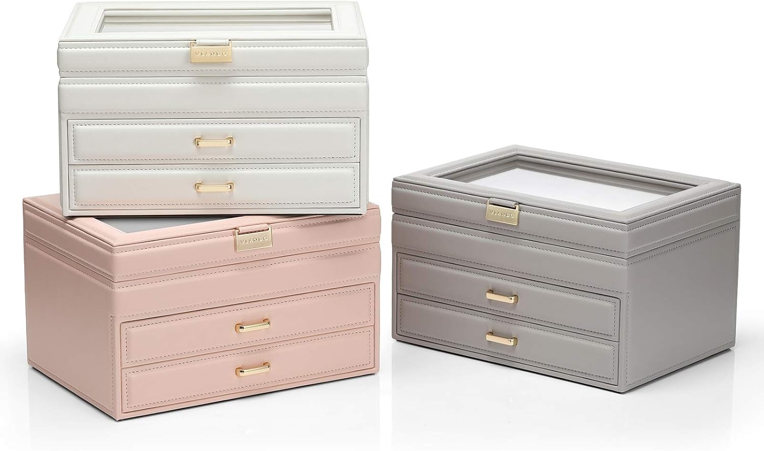 Vlando Jewelry Box Large-Capacity Jewelry Storage Box,Clead Jewelry Storage Box, Girl/Woman Earrings, Necklace, Bracelet (Grey, Clear lid): Home & Kitchen