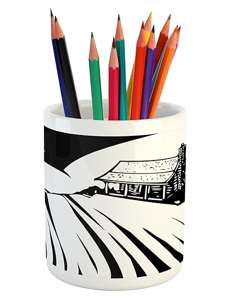 Amazon Com Lunarable Log Cabin Pencil Pen Holder Monochrome