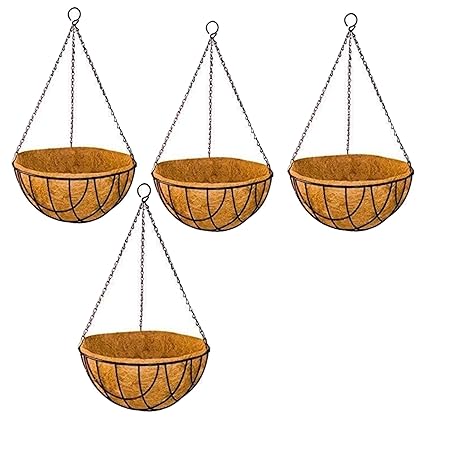 Sparkenzy Coir Hanging Basket | 12 inch | 4 Piece | Rust Resistant | Thick Finest Coir Fiber