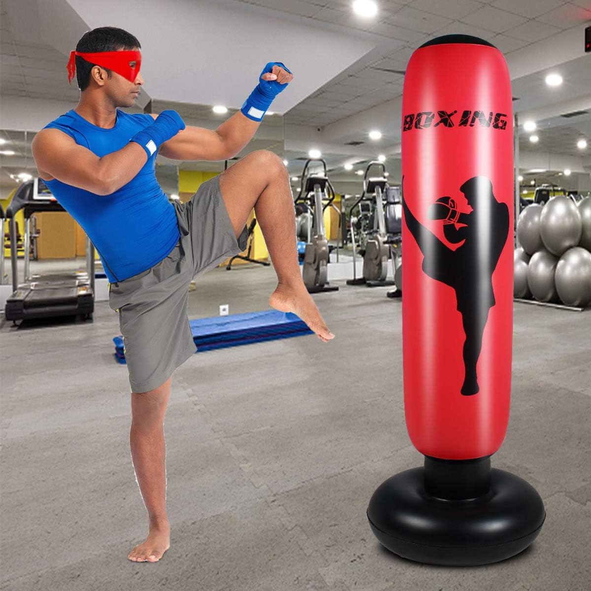 Inflatable Punching Bag for Kids，Free Standing Boxing Bag for Immediate Bounce Back Heavy Punching Bag for Practicing Karate, Taekwondo, De-Stress Boxing Bag for Boy/Girl. (Adult 170CM, Red) : Sports & Outdoors