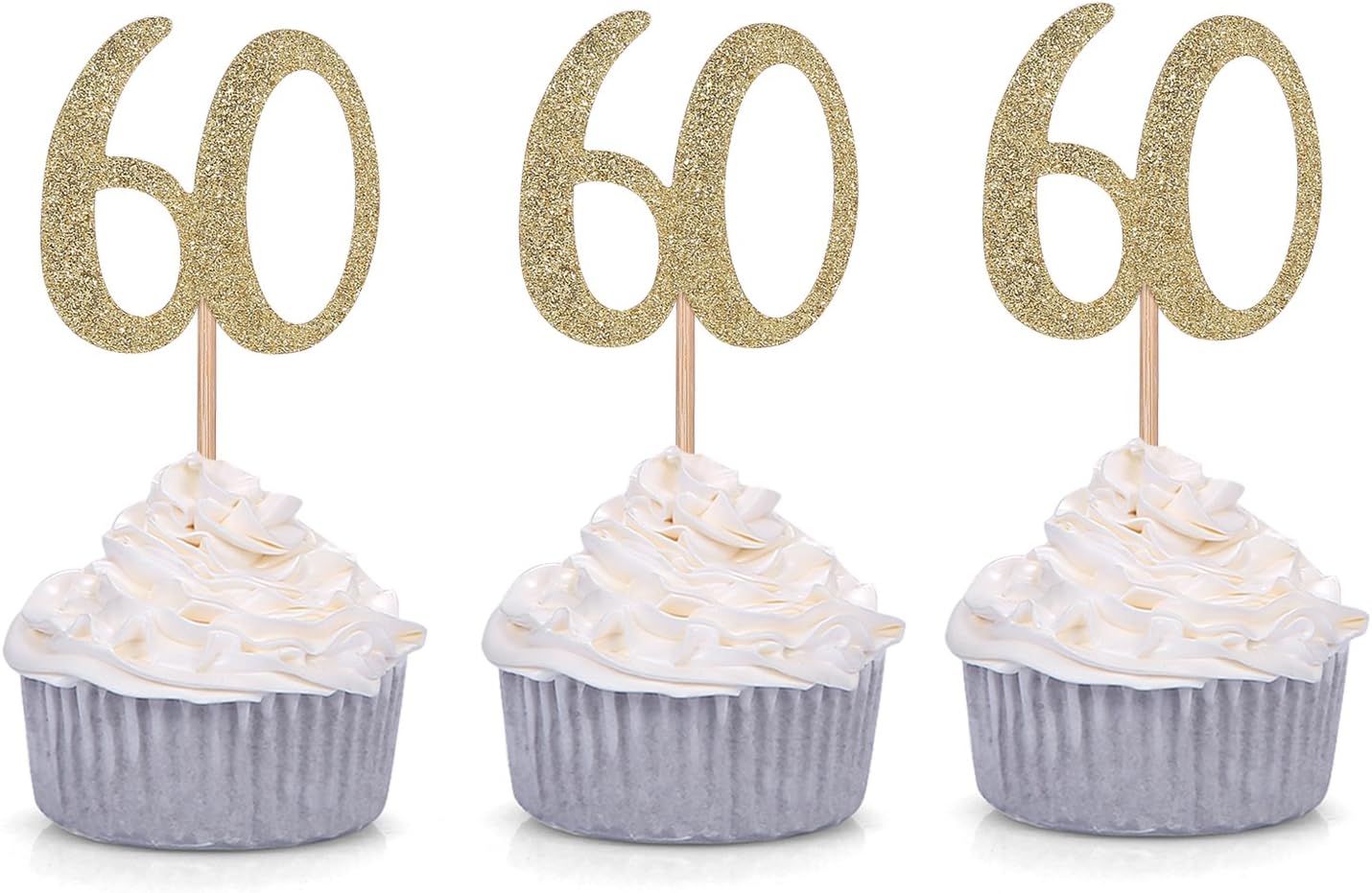 24 Toppers Per Cupcake Numero 60 In Glitter Argento | Decorazioni Per 60° Compleanno E Anniversari - Foto 5