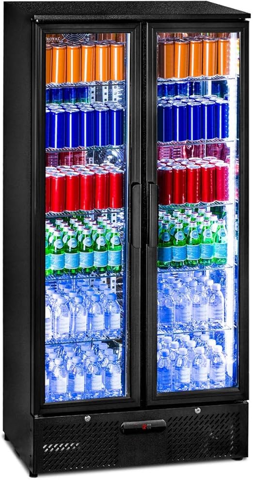 royal catering rcgk 458c getrankekuhlschrank flaschenkuhlschrank mit glastur standkuhlschrank 458 l 2 10 c abschliessbare turen mit doppelverglasung led beleuchtung schwarz amazon de elektro grossgerate