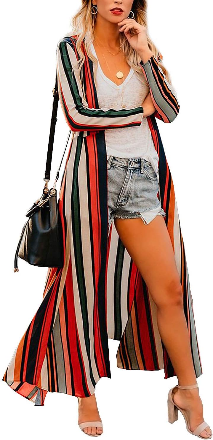 ChainJoy Women’s Chiffon Long Kimono Sheer Loose Cardigan Lightweight Breathable Cover ups