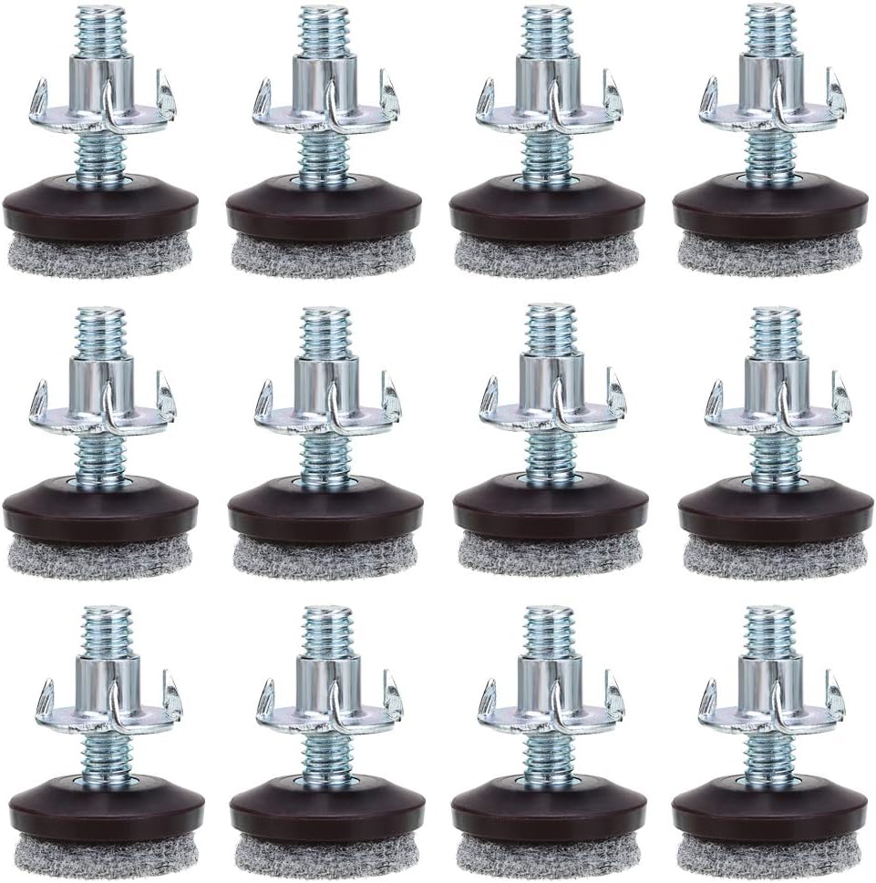 OwnMy High Density Felt Glide Pads Adjustable Furniture Levelers Chair Table Leg Levelers Floor Protector Pads with Metal T-Nuts - Adjustable Height 0.5