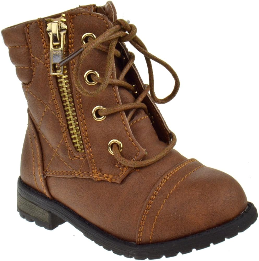 Mango 77KA Baby Girls Combat Lace Up Boots Tan 8 Toddler