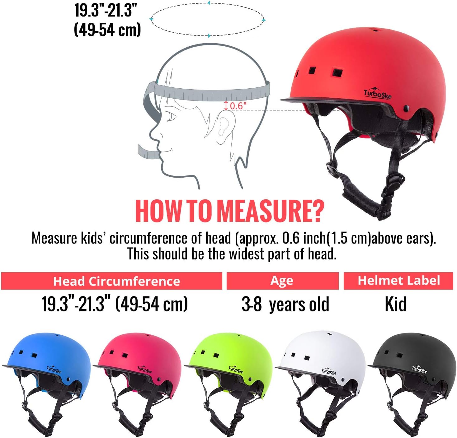 TurboSke Toddler Kids Bike Helmet - Size Adjustable for 3-8 Children Bicycle Skate Skateboard and Scooter, CPSC and ASTM Dual Certified Multi-Sports Safety Helmet for Boys and Girls (Red) : Sports & Outdoors