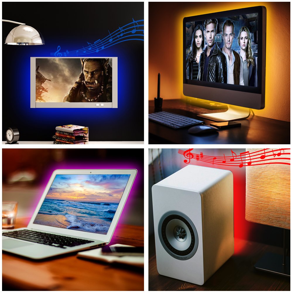 USB LED Strip Lights, Led Light Strip Sync to Music Led Lights with RF Remote Waterproof LED Strip Rope Lights USB Powered RGB LED Lights Flexible Color Changing Lights-7.5Ft/2.5M