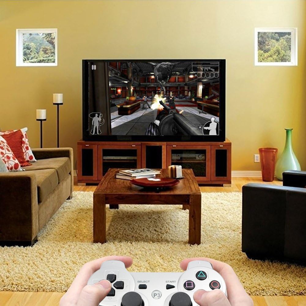 Autker PS3 Controller Wireless 2 Pack Playstation 3 Controller Double Vibration for PS3 with 2 Charging Cable (Silver+Red): Electronics
