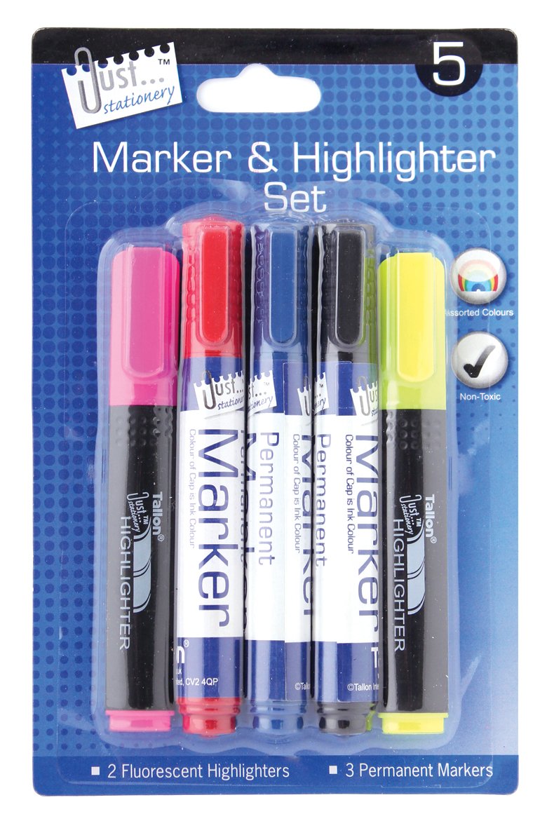 Just Stationery Marker And Highlighter Set Pack Of 5