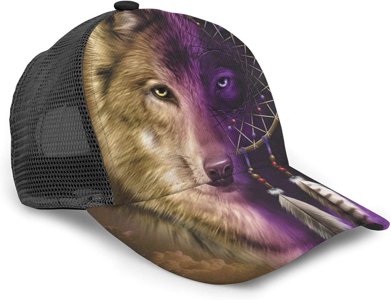 Unisex Baseball Cap Half face of Wolf Dreamcatcher Dream Catcher 3D