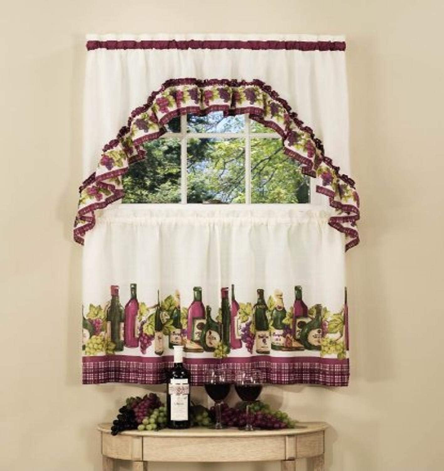 Achim Home Furnishings Chardonnay Tier and Swag Set, 57" x 24", Burgundy