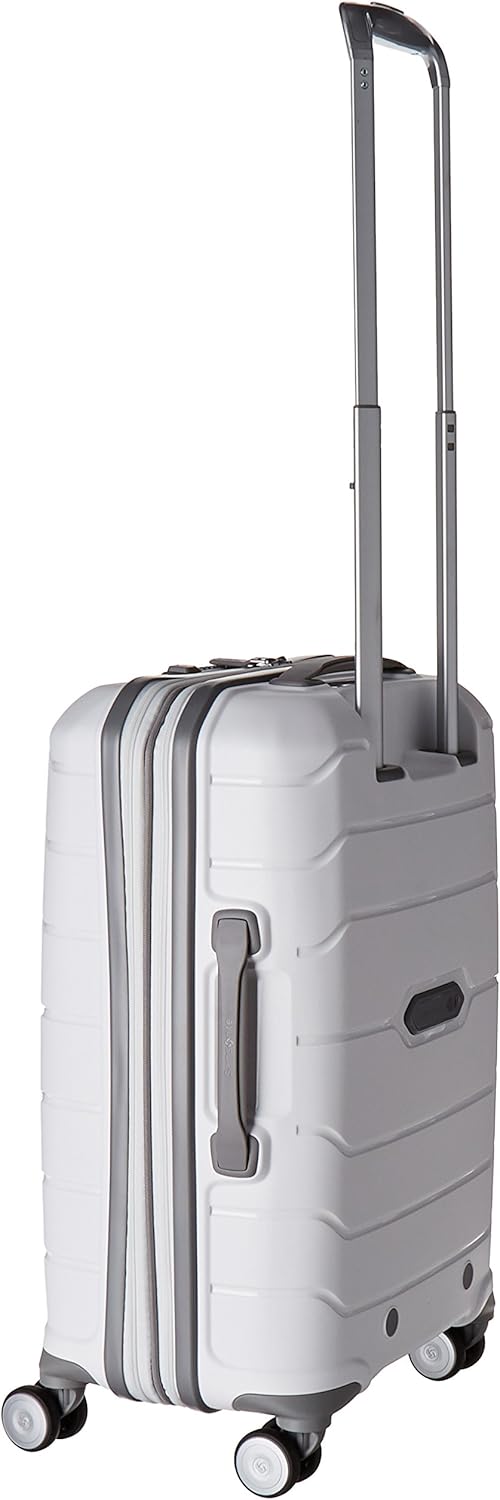 white hand luggage suitcase